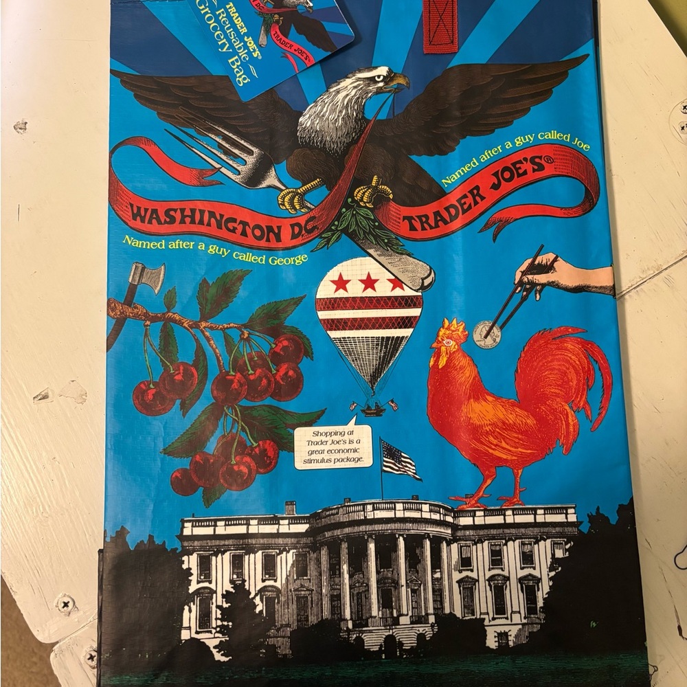 Trader Joe's Plastic Reusable Shopping Tote Bag 6 Gallon Washington DC NWT